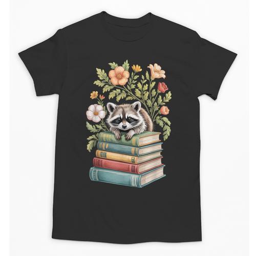 Raccoon Books Reading Flowers Unisex T-Shirt - Bookorys CA