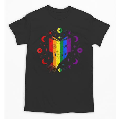 Rainbow Book With Stars And Moon Phases Gay Pride LGBT Unisex T-Shirt - Bookorys DE