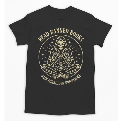 Read Banned Books Gain Forbidden Knowledge Skeleton Unisex T-Shirt - Bookorys