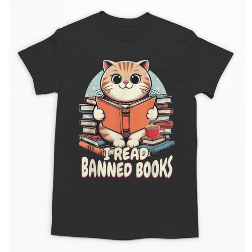 I Read Banned Books Shirt Cat Lover Bookworm Reader Men Women Kids Unisex T-Shirt - Bookorys AU