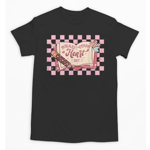 Read Your Heart Out Valentine Reading Book Teacher Student Unisex T-Shirt - Bookorys CA