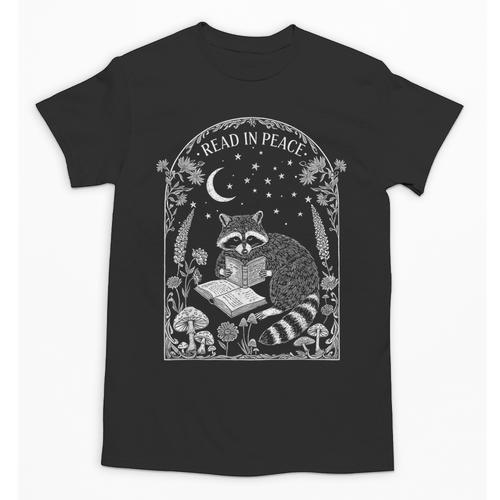Read In Peace Raccoon Gothic Cottagecore Book Lovers Unisex T-Shirt - Bookorys
