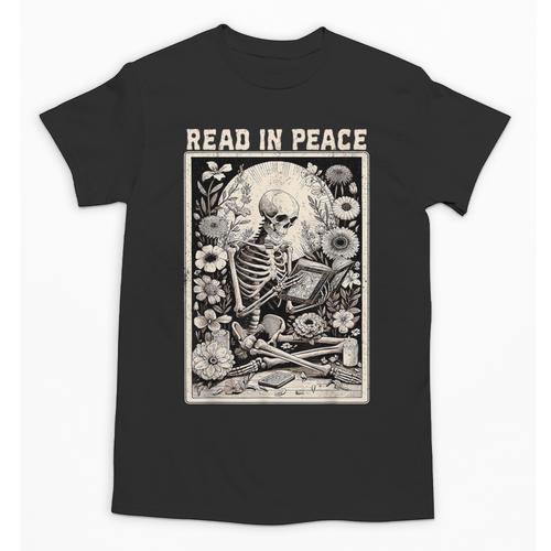 Read In Peace Skeleton Book Lover Bookworm Book Unisex T-Shirt - Bookorys