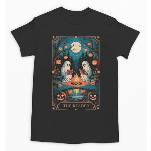 The Reader Bookish Cute Spooky Ghost Reading Book Tarot Card Unisex T-Shirt - Bookorys