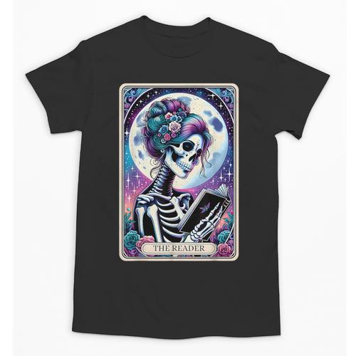 The Reader Tarot Card Reading Skeleton Skull Book Lover Unisex T-Shirt - Bookorys