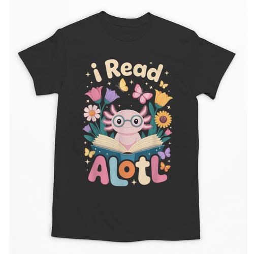 Reading Axolotl Book Lover Wildflowers Unisex T-Shirt - Bookorys AU