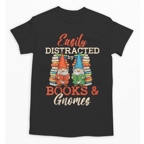 Reading Gnomes Cute Easily Distracted By Books And Gnomes Unisex T-Shirt - Bookorys