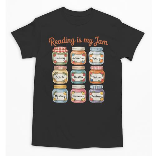 Reading Is My Jam Cute Jelly Jars Book Genres Unisex T-Shirt - Bookorys AU