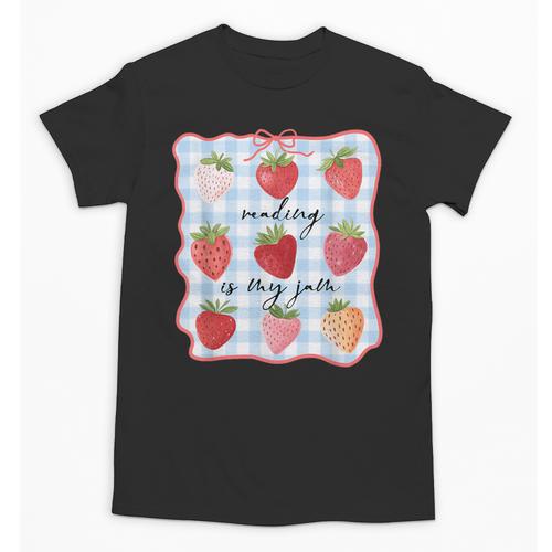 Reading Is My Jam Preppy Stawberry Bookworm Book Lover Nerd Unisex T-Shirt - Bookorys AU