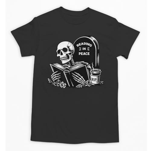 READING IN PEACE RIP Introvert Skeleton Read Book Meme Unisex T-Shirt - Raresse