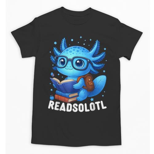 Readsolotl Blue Kawaii Axolotl Book Lover Reading Unisex T-Shirt - Bookorys DE