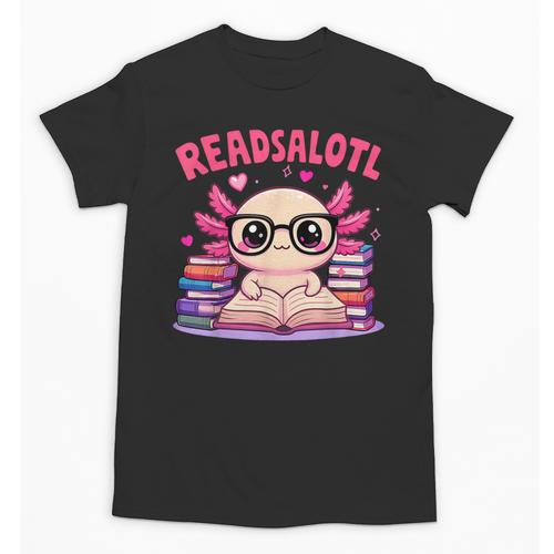 Readsolotl Pink Kawaii Axolotl Book Lover Reading Unisex T-Shirt - Bookorys DE