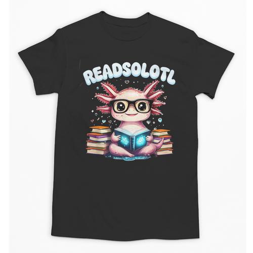 Readsolotl Pink Kawaii Axolotl Read Book Lover Reading Unisex T-Shirt - Bookorys