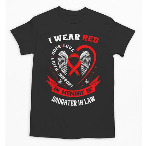 Red In Memory Of Daughter In Law Heart Disease Awareness Unisex T-Shirt - Easessy