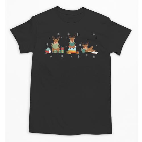 Reindeer Reading Books Christmas Library Classroom Unisex T-Shirt - Bookorys AU