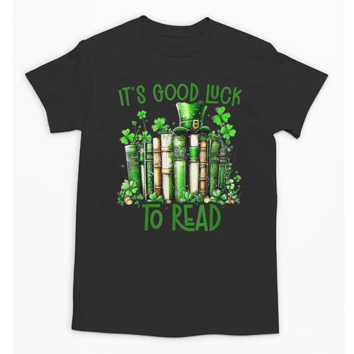 Retro Book Lucky Reading Teacher St Patrick's Day -Adults Small Cotton Blend Polyester Blend Short Sleeve Unisex T-Shirt - Bookorys