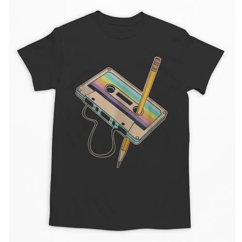 Retro Cassette And Pencil 80s 90s Nostalgia Music Lover Unisex T-Shirt - Figerry