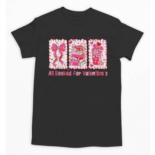 Retro Coquette Bow All Booked For Valentines Book Lover Cute Unisex T-Shirt - Bookorys