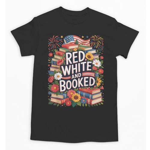 Retro Floral Red & Booked Library Reading 4th Of July Unisex T-Shirt - Bookorys UK