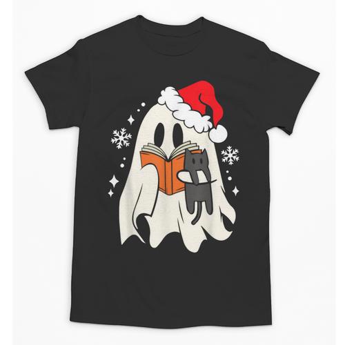 Retro Ghost Reading Book With Cat Bookish Club Christmas Men Women Kids Unisex T-Shirt - Bookorys AU