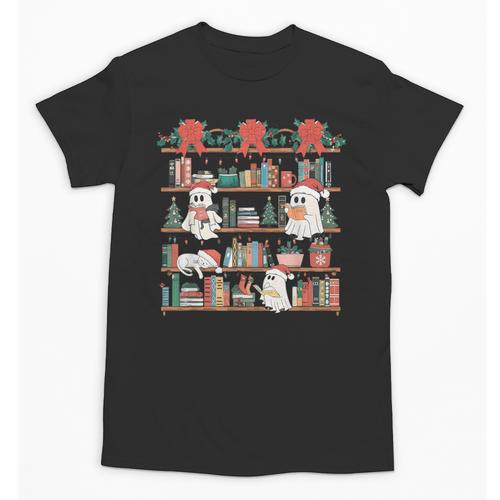 Retro Ghost Reading Book Teacher Librarian Bookish Christmas Unisex T-Shirt - Bookorys