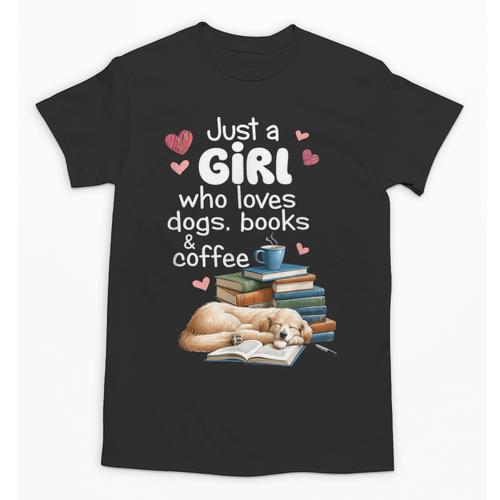 Retro Just A Girl Who Love Dogs Books And Coffee Bookworm Unisex T-Shirt - Bookorys DE