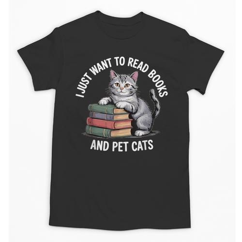 Retro I Just Want To Read Books And Pet Cats Unisex T-Shirt - Bookorys