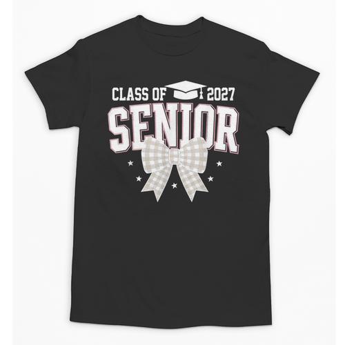 Retro Senior 2027 Girl Coquette Bow Class Of 2027 Graduation Unisex T-Shirt - Best Gift Smart