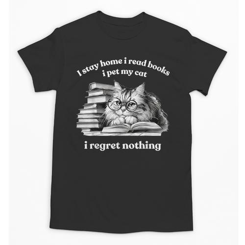 Retro I Stay Home I Read Books I Pet My Cat I Regret Nothing Unisex T-Shirt - Bookorys AU