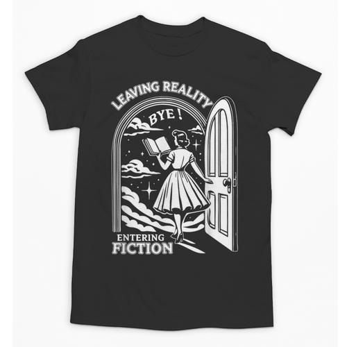 Retro Trendy Bookish Book Lover Reading Quotes Leaving Reality Entering Fiction -Adults Small Short Sleeve T-Shirt Unisex T-Shirt - Bookorys DE