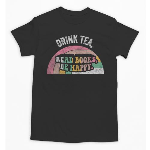Retro Vintage Drink Tea Read Books Be Happy Reading Unisex T-Shirt - Bookorys