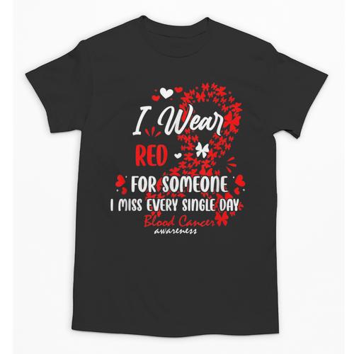 Ribbon Blood Cancer Angel Memory Support Dad Mom Red Unisex T-Shirt - Easessy