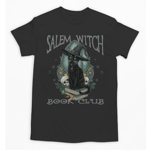 Salem Witch Book Club Cat Reading Witchy Halloween Men Unisex T-Shirt - Bookorys