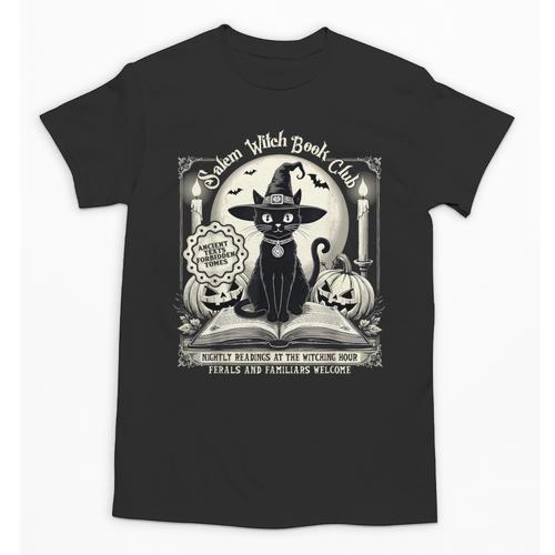 Salem Witch Book Club Vintage Halloween Cat Book Lover Unisex T-Shirt - Bookorys UK