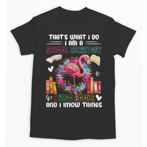 School Secretary Read Books And Know Things Flowers Flamingo Unisex T-Shirt - Bookorys