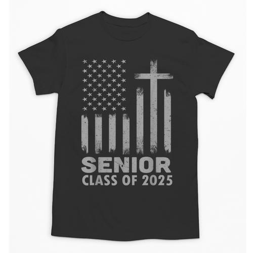 Senior Class Of 2025 USA Flag Cross Christian Graduation Unisex T-Shirt - Best Gift Smart