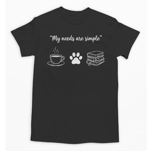 Simple Needs Coffee Paw & Books Reading Graphic Book Lovers Unisex T-Shirt - Bookorys