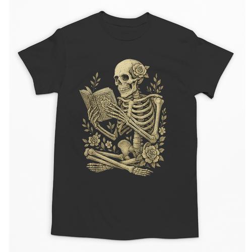 Skeleton Book Floral Skull Halloween Teacher Costume Unisex T-Shirt - Bookorys UK