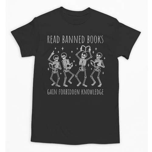 Skeleton Read Banned Books Gain Forbidden Knowledge Unisex T-Shirt - Bookorys DE