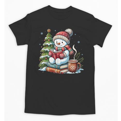 Snowman Reading Book Lovers Christmas Librarian Bookworm Unisex T-Shirt - Bookorys