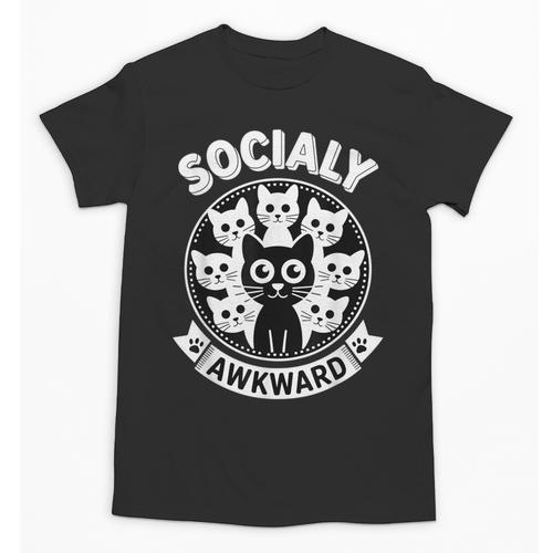 Socially Awkward Cute Introvert Cat Meme Anti-Social Club Unisex T-Shirt - Raresse