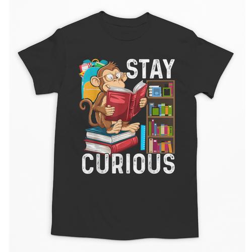Stay Curious Monkey Reading Book Lover Bookworm Unisex T-Shirt - Bookorys DE