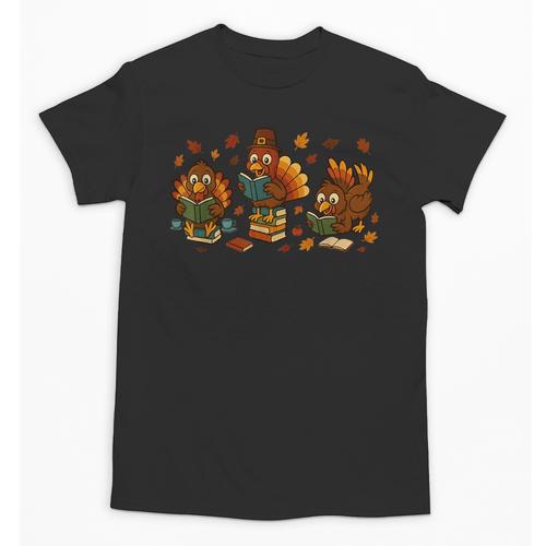 Teacher Fall Thanksgiving Turkey Reading Books Lovers Unisex T-Shirt - Bookorys CA