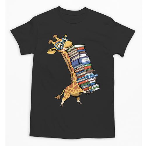 Teacher Shirt Giraffe Holding Books Bookworm Librarian Unisex T-Shirt - Bookorys UK