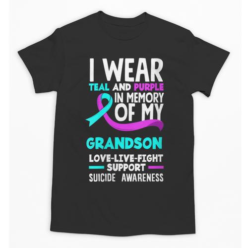 Teal & Purple In Memory Of My Grandson Suicide Prevention Unisex T-Shirt - Easessy