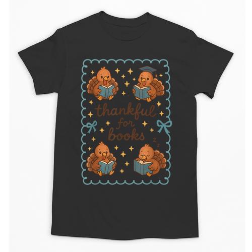 Thankful For Books Turkey Reading Book Lovers Fall Teacher Unisex T-Shirt - Bookorys DE