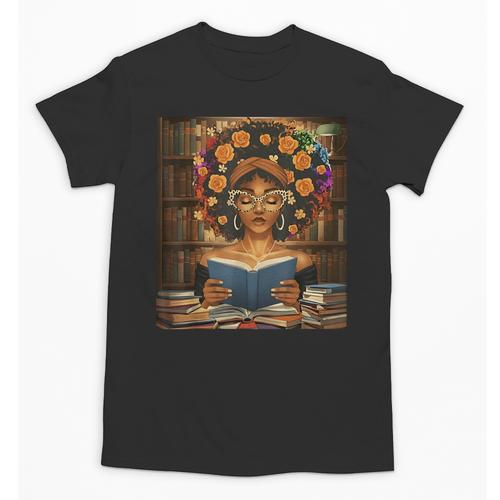 History Month Black Afro Girl Women Book Lovers Flower Unisex T-Shirt - Bookorys CA