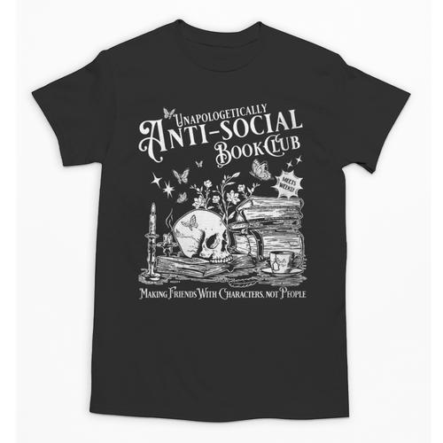 Unapologetically Antisocial Book Club Meets Weekly Retro Unisex T-Shirt - Bookorys AU