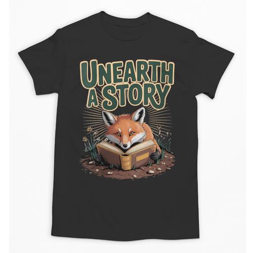 Unearth A Story Fox Reads a Book Unisex T-Shirt - Bookorys CA