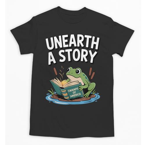 Unearth a Story Frog Reading a Book Summer 2026 Unisex T-Shirt - Bookorys UK